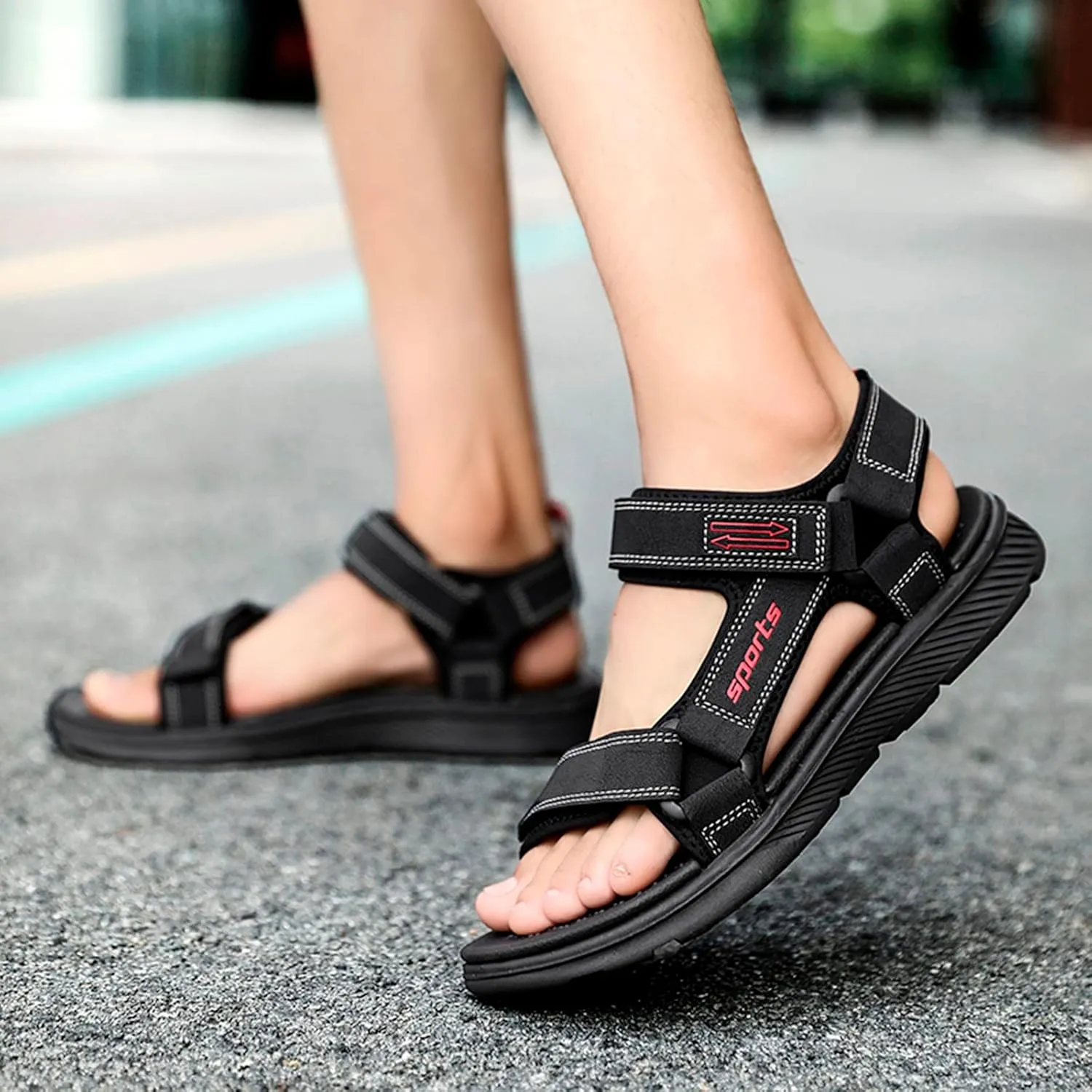 Mens Sandals Walking Men Flat Sandals Fashion and Comfort Soft Bottom Beach Sandals Soft Sandals (Black, 9.5)