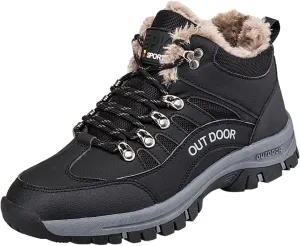Men's Slip on Walking Shoes Winter Warm Faux Furry Lined Comfy PU Leather Snow Boots Memory Foam Breathable Mesh Fashion Sneakers Non Slip Travel Jogging Training Gym Shoes Wide Width