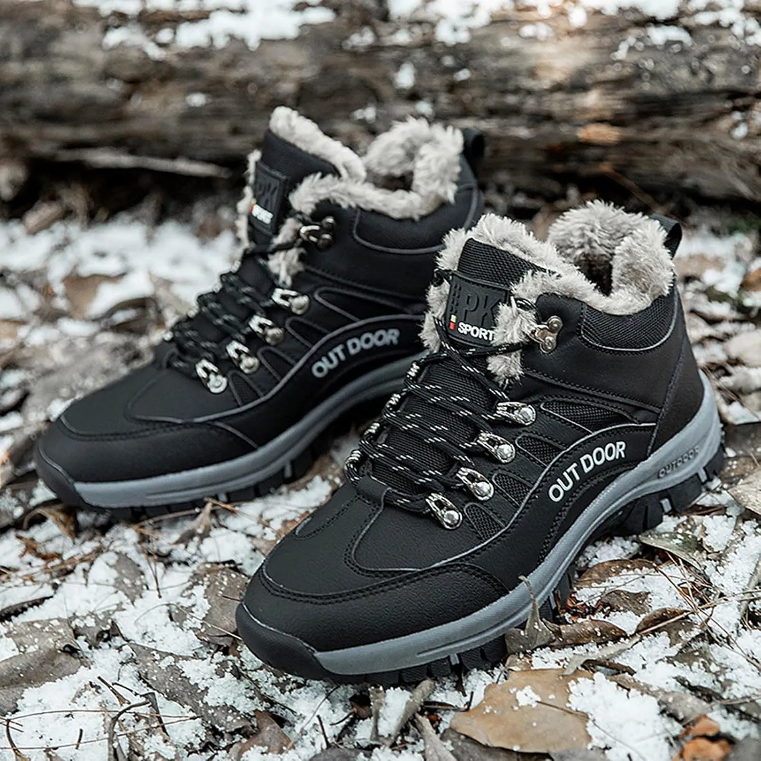 Men's Slip on Walking Shoes Winter Warm Faux Furry Lined Comfy PU Leather Snow Boots Memory Foam Breathable Mesh Fashion Sneakers Non Slip Travel Jogging Training Gym Shoes Wide Width