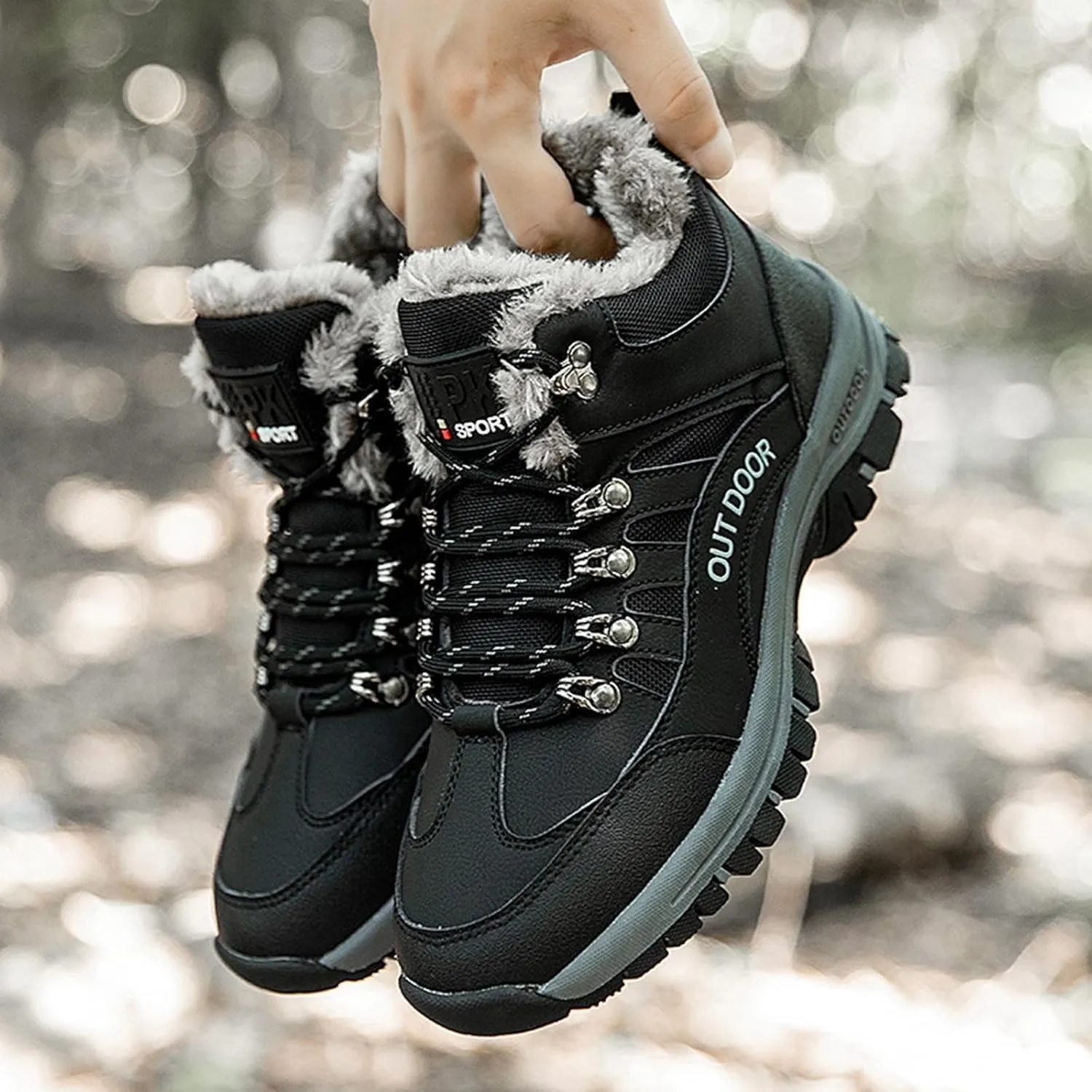 Men's Slip on Walking Shoes Winter Warm Faux Furry Lined Comfy PU Leather Snow Boots Memory Foam Breathable Mesh Fashion Sneakers Non Slip Travel Jogging Training Gym Shoes Wide Width