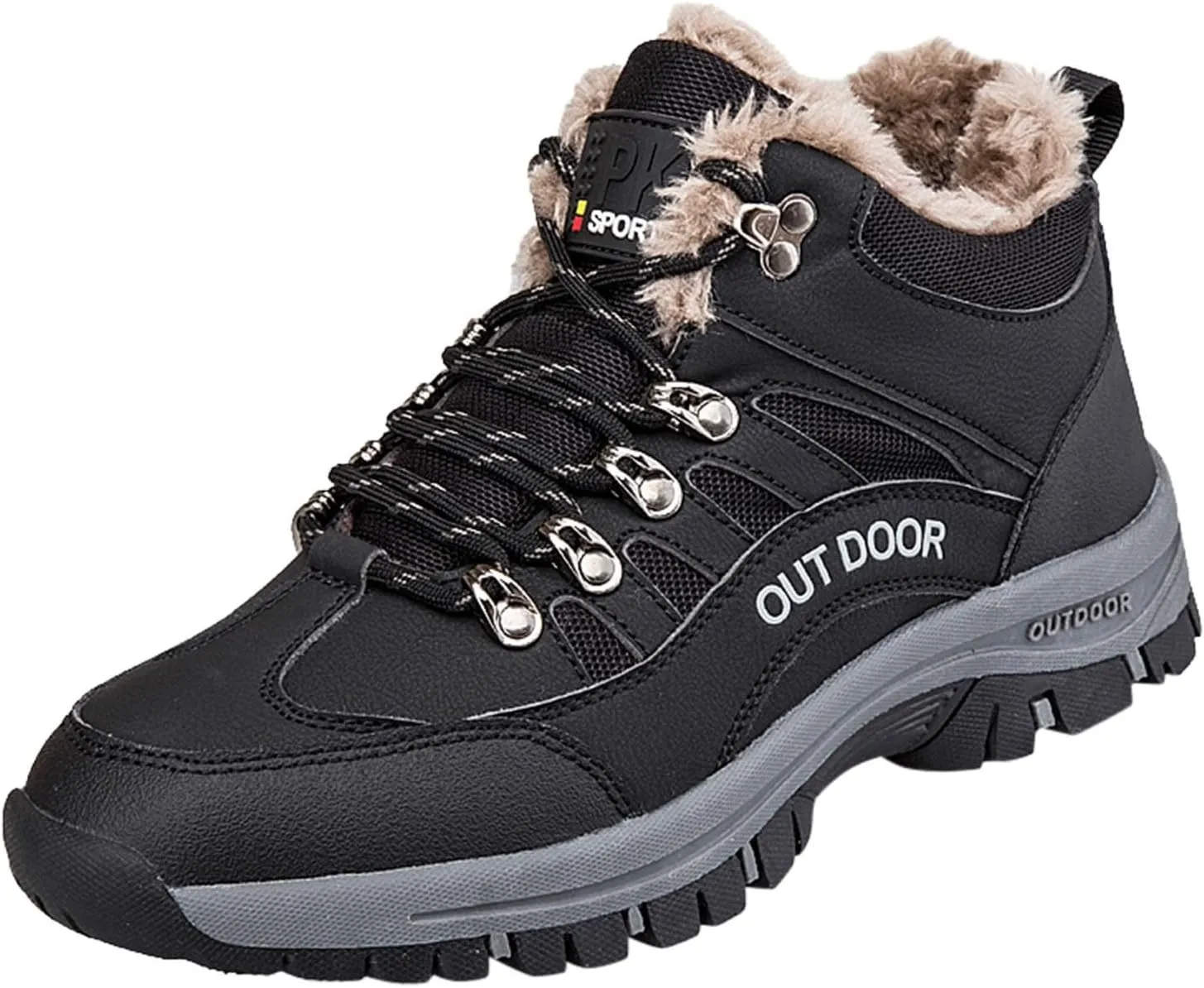 Men's Slip on Walking Shoes Winter Warm Faux Furry Lined Comfy PU Leather Snow Boots Memory Foam Breathable Mesh Fashion Sneakers Non Slip Travel Jogging Training Gym Shoes Wide Width