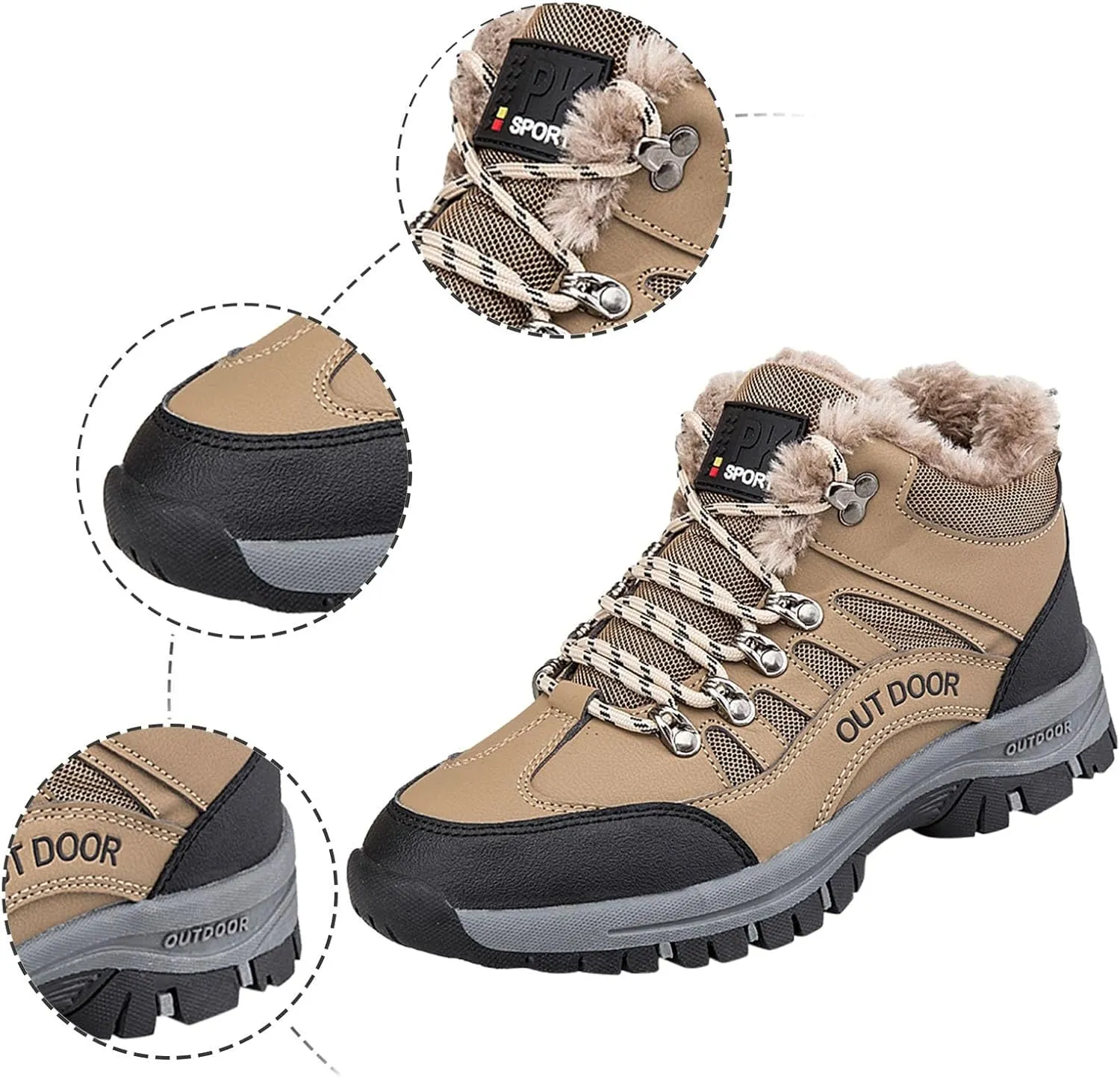Men's Slip on Walking Shoes Winter Warm Faux Furry Lined Comfy PU Leather Snow Boots Memory Foam Breathable Mesh Fashion Sneakers Non Slip Travel Jogging Training Gym Shoes Wide Width