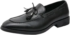 Mens Square Toe Loafers Leather Loafer Shoes Slip Resistant Flexible Flat Heel Wedding Casual Slip-ons