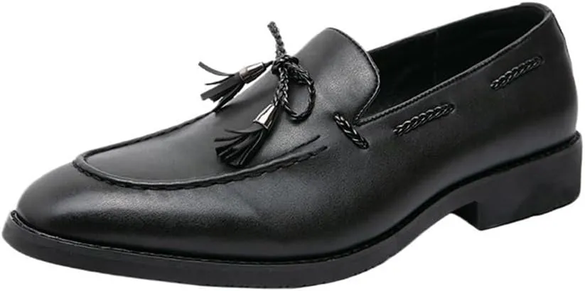 Mens Square Toe Loafers Leather Loafer Shoes Slip Resistant Flexible Flat Heel Wedding Casual Slip-ons