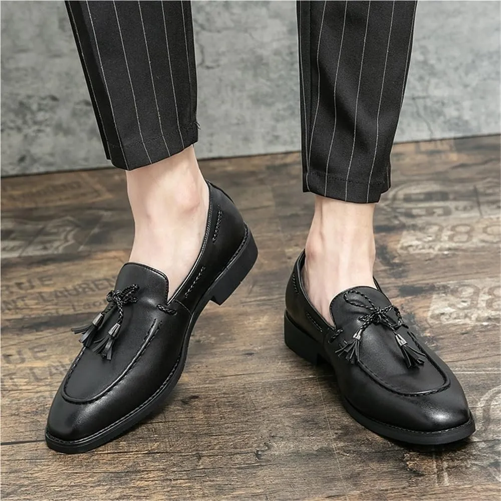 Mens Square Toe Loafers Leather Loafer Shoes Slip Resistant Flexible Flat Heel Wedding Casual Slip-ons