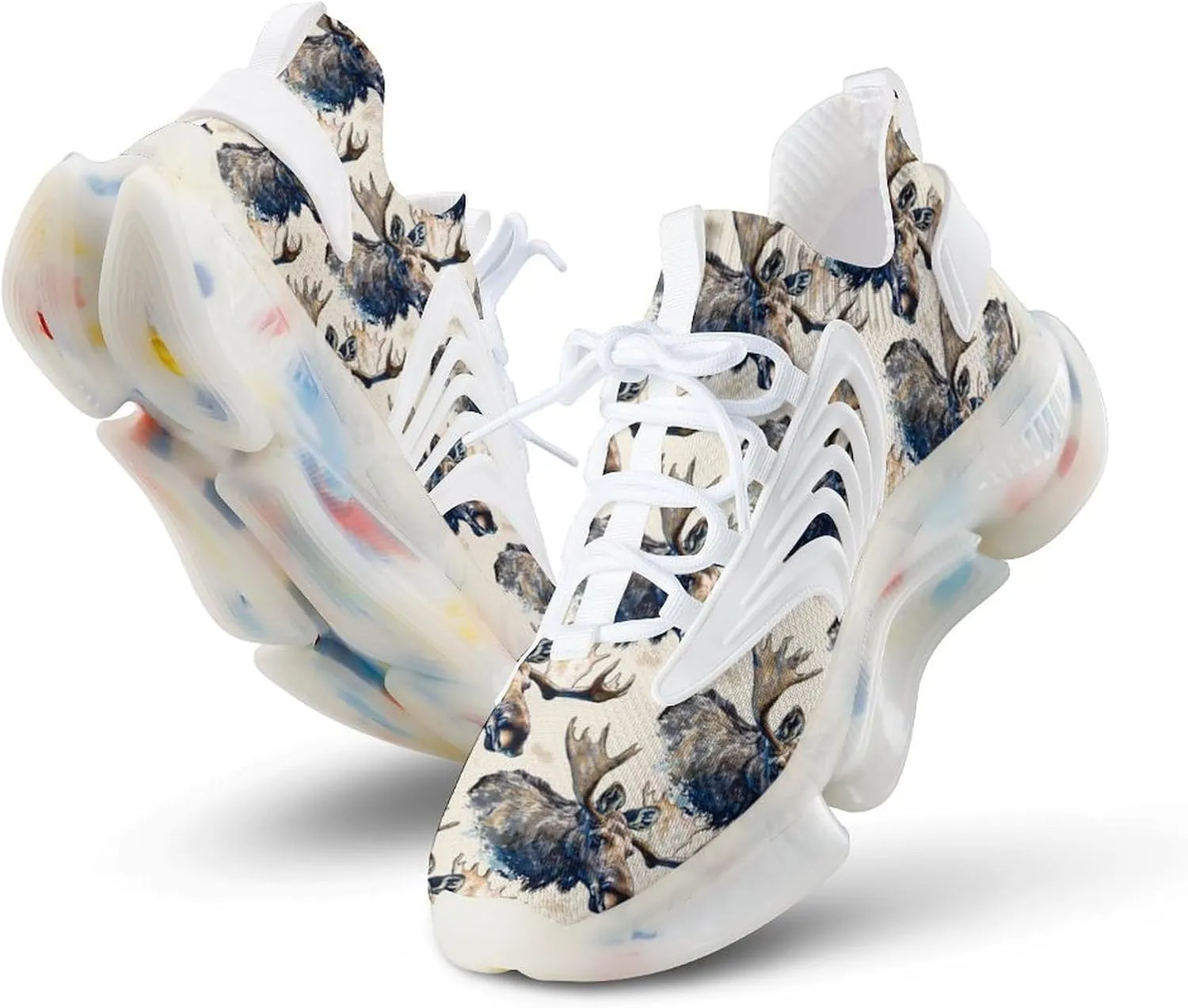 Moose Watercolor Men's Running Shoes Lightweight Walking Shoe Breathable Sneaker