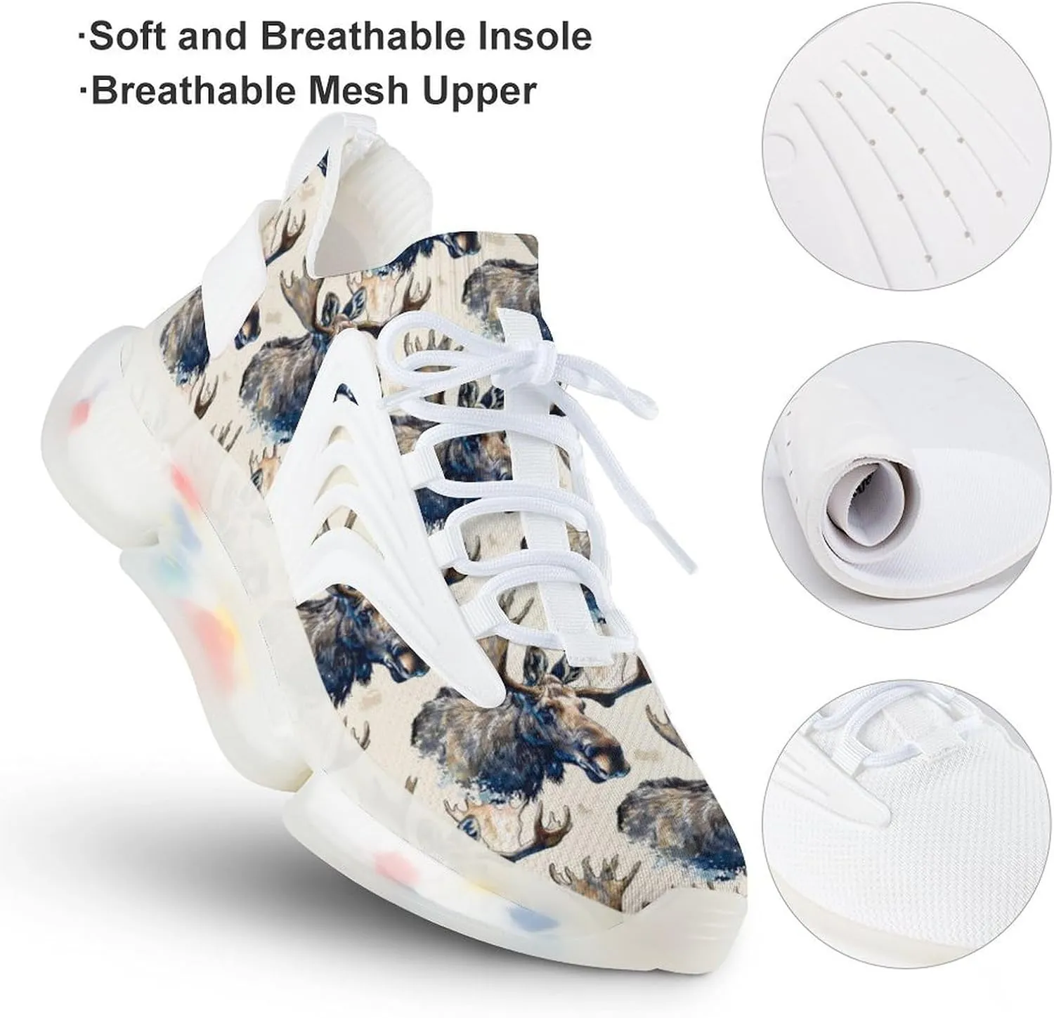 Moose Watercolor Men's Running Shoes Lightweight Walking Shoe Breathable Sneaker