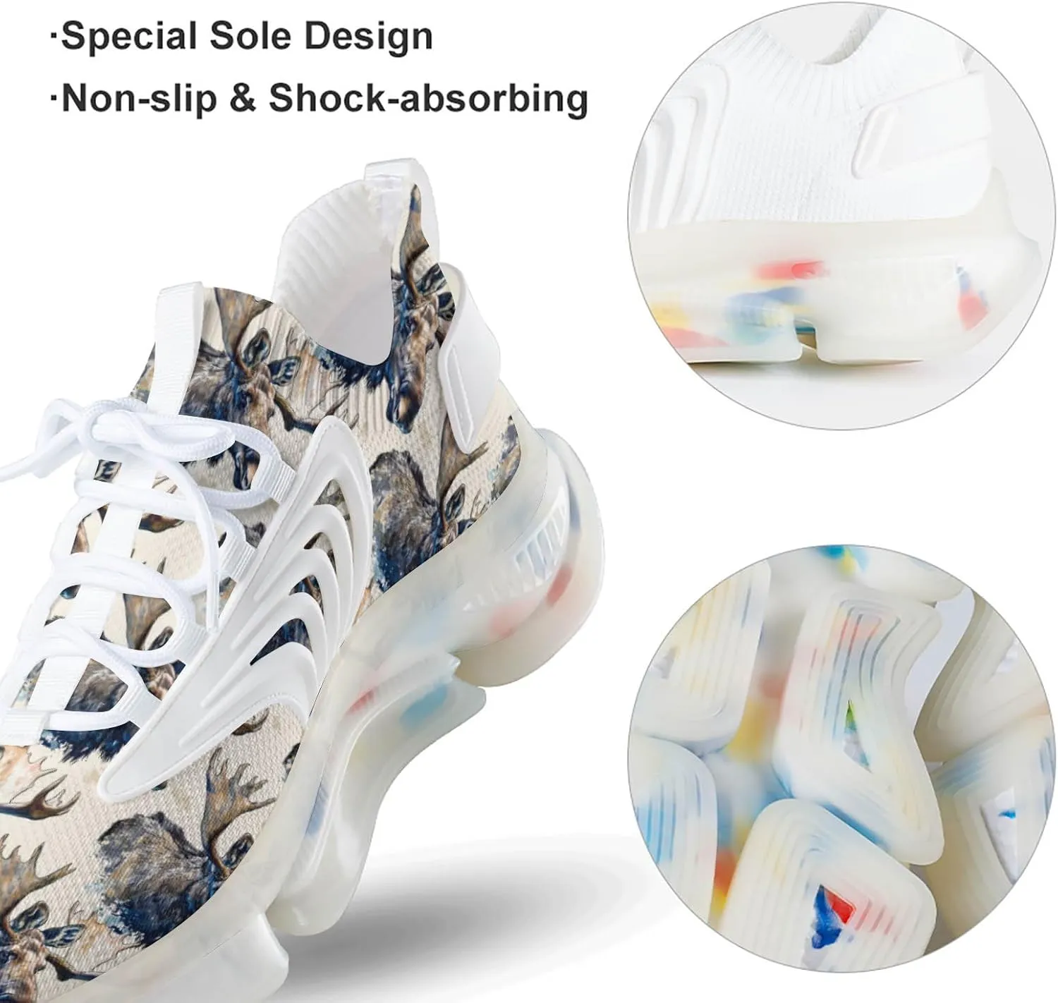 Moose Watercolor Men's Running Shoes Lightweight Walking Shoe Breathable Sneaker