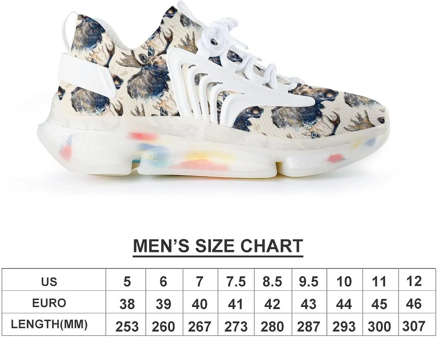 Moose Watercolor Men's Running Shoes Lightweight Walking Shoe Breathable Sneaker