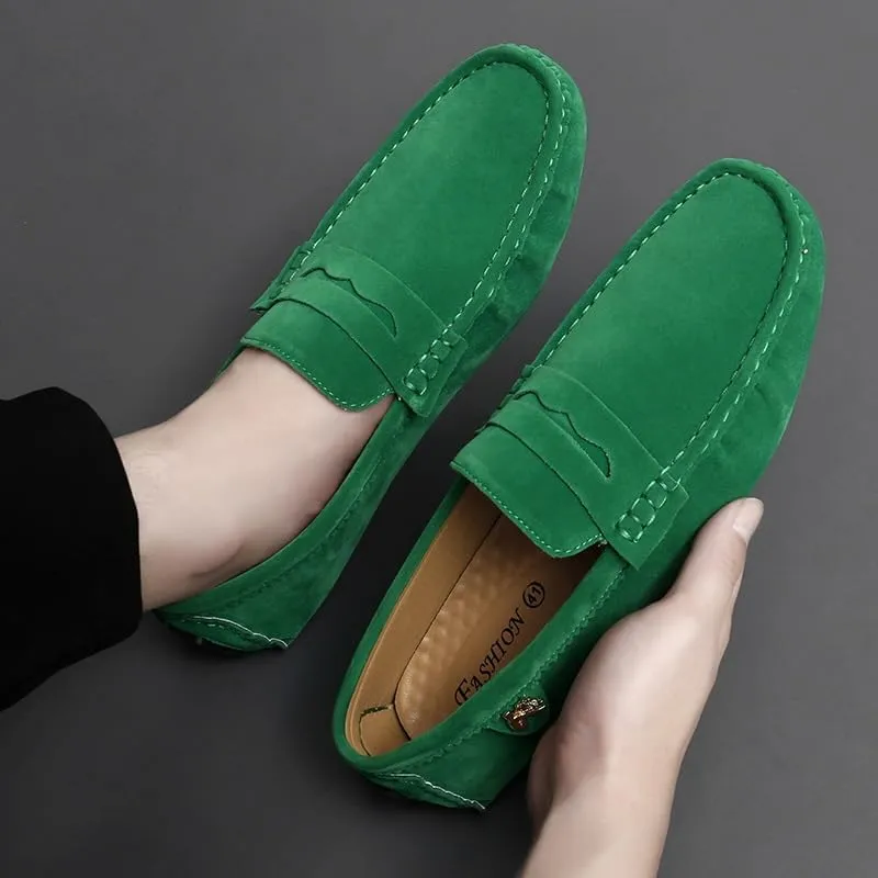 New Loafers for Men Round Toe Suede Vamp Penny Driving Loafers Flat Heel Flexible Comfortable Prom Fashion Slip-ons