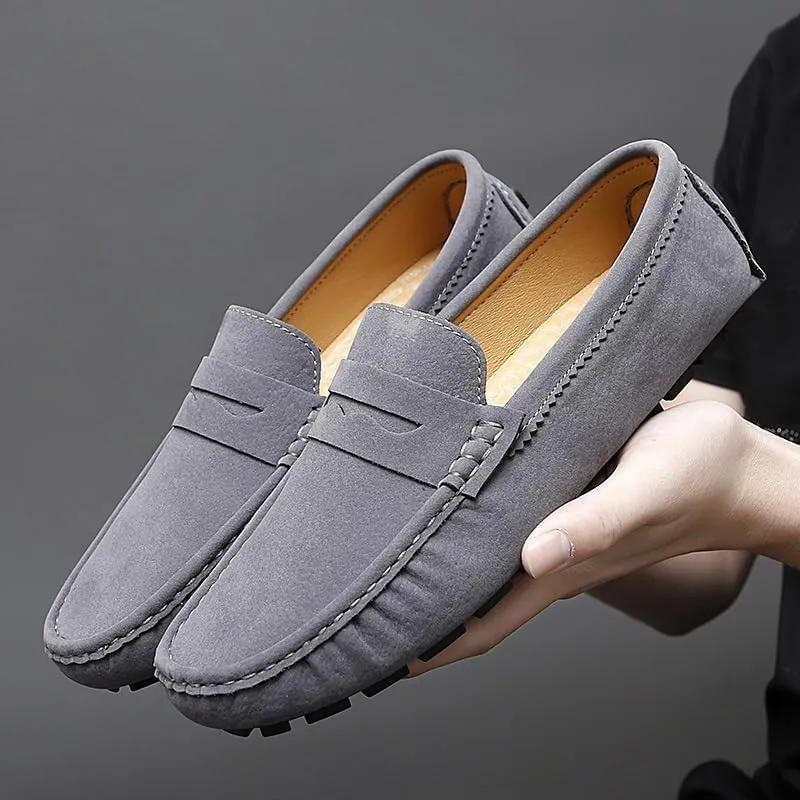 New Loafers for Men Solid Color Round Toe Suede Vamp Penny Driving Loafers Flexible Anti-Slip Comfortable Prom Slip-ons