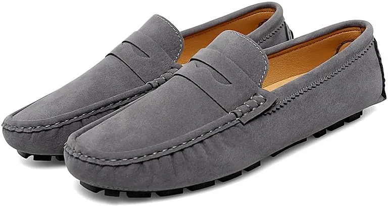 New Loafers for Men Solid Color Round Toe Suede Vamp Penny Driving Loafers Flexible Anti-Slip Comfortable Prom Slip-ons