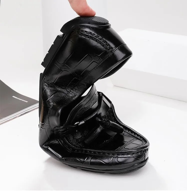New Loafers for Men Solid Color Stone Pattern Tassel Driving Loafers Anti-Slip Comfortable Flexible Outdoor Slip-ons
