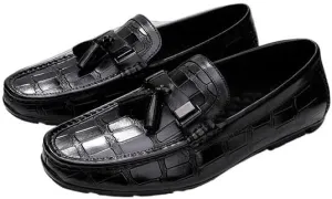 New Loafers for Men Solid Color Stone Pattern Tassel Driving Loafers Anti-Slip Comfortable Flexible Outdoor Slip-ons
