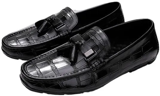 New Loafers for Men Solid Color Stone Pattern Tassel Driving Loafers Anti-Slip Comfortable Flexible Outdoor Slip-ons