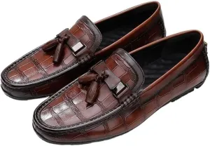 New Loafers for Men Solid Color Stone Pattern Tassel Driving Loafers Anti-Slip Comfortable Flexible Outdoor Slip-ons