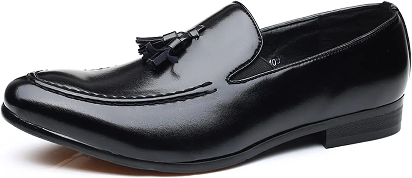 New Loafers for Men Tassel Burnished Toe Loafer Shoes Faux Leather Slip Resistant Flexible Comfortable Party Slip-ons