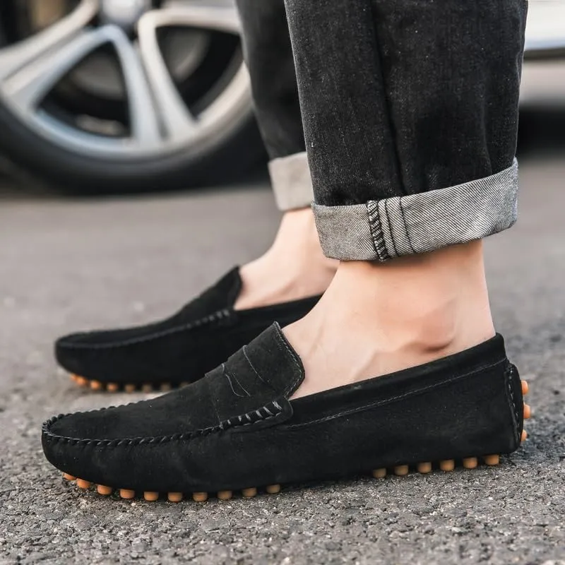 New Men's Loafers Round Toe Suede Penny Driving Loafers Slip Resistant Flexible Lightweight Prom Slip-ons