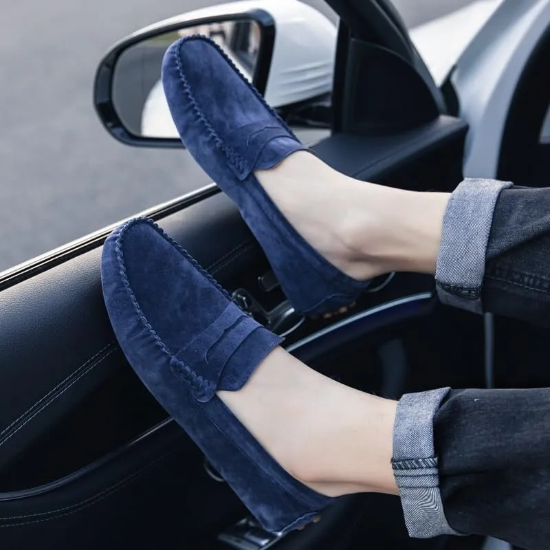 New Men's Loafers Round Toe Suede Penny Driving Loafers Slip Resistant Flexible Lightweight Prom Slip-ons