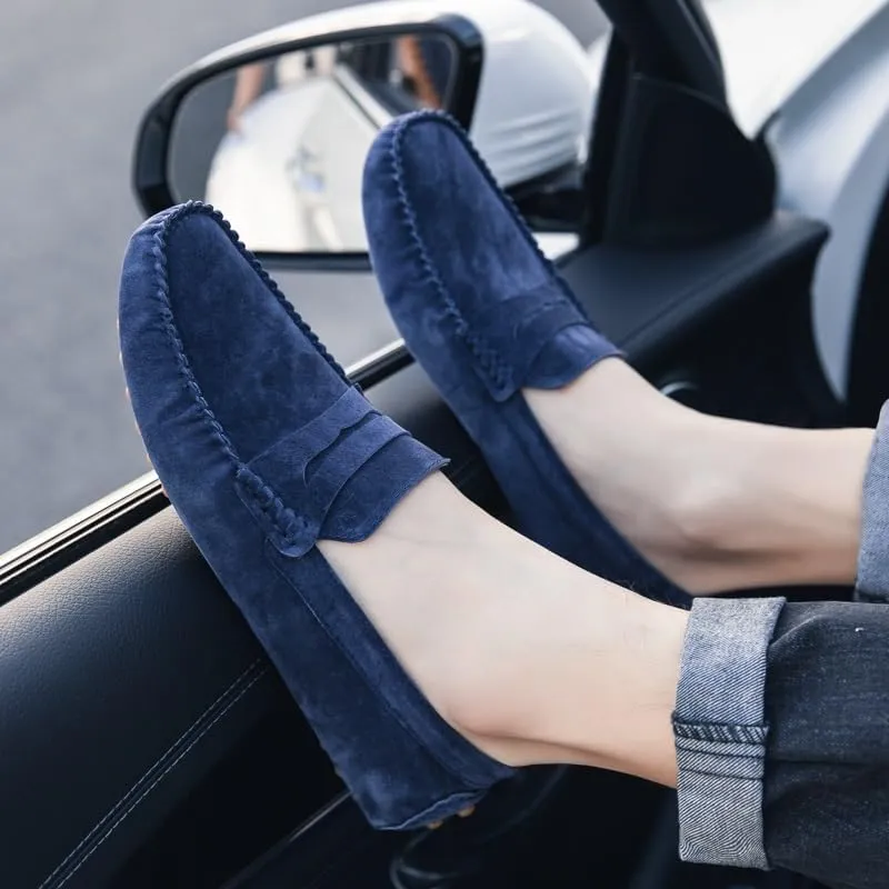 New Men's Loafers Round Toe Suede Penny Driving Loafers Slip Resistant Flexible Lightweight Prom Slip-ons
