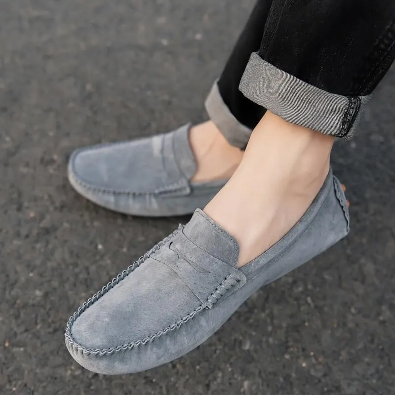 New Men's Loafers Round Toe Suede Penny Driving Loafers Slip Resistant Flexible Lightweight Prom Slip-ons