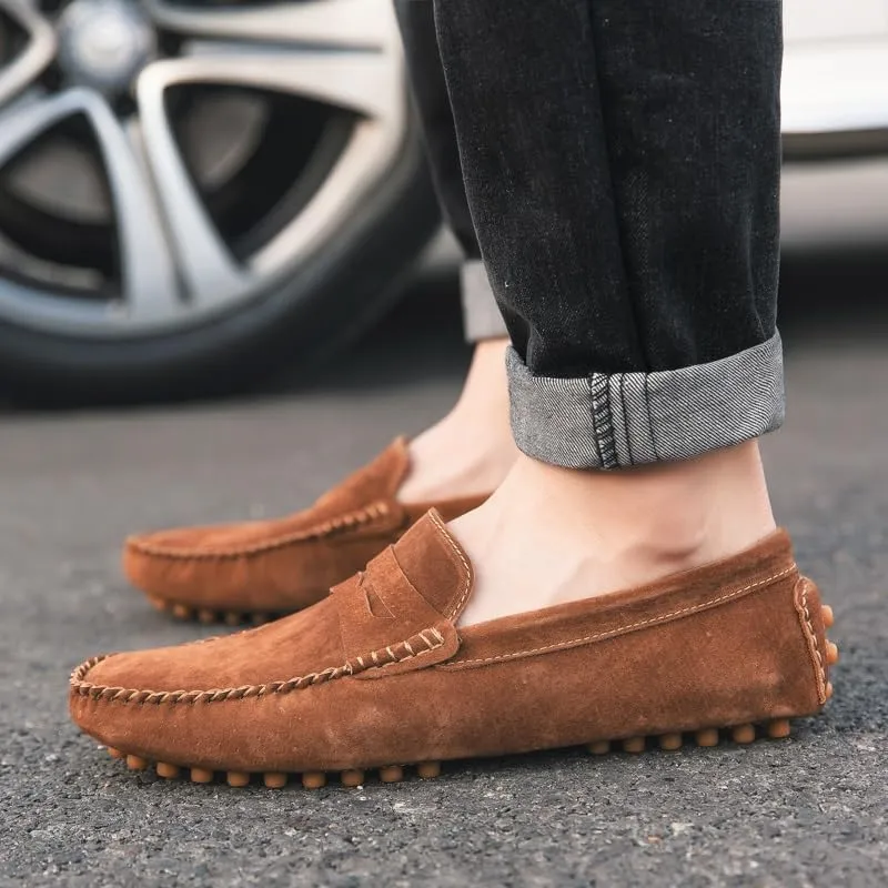 New Men's Loafers Round Toe Suede Penny Driving Loafers Slip Resistant Flexible Lightweight Prom Slip-ons
