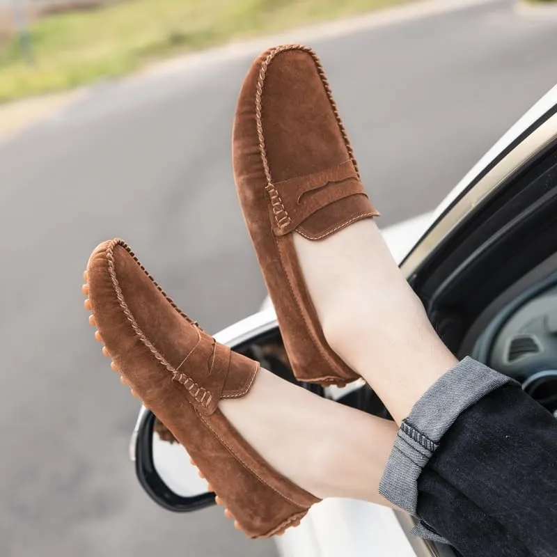 New Men's Loafers Round Toe Suede Penny Driving Loafers Slip Resistant Flexible Lightweight Prom Slip-ons