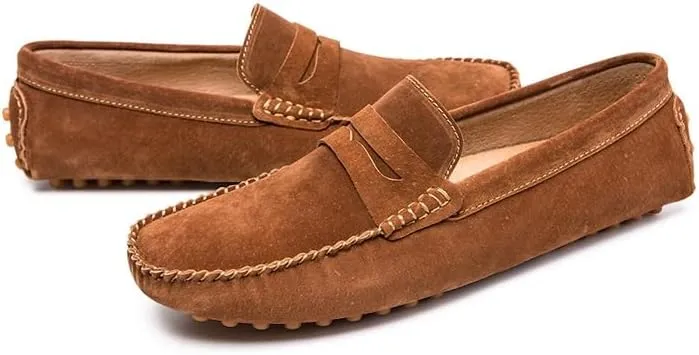 New Men's Loafers Round Toe Suede Penny Driving Loafers Slip Resistant Flexible Lightweight Prom Slip-ons