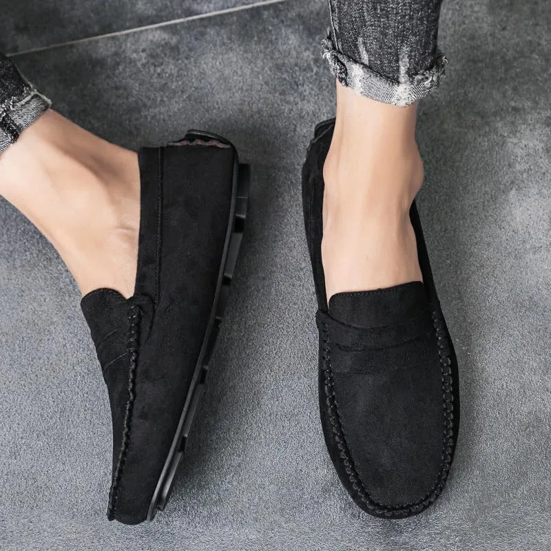 New Mens Loafers Round Toe Suede Vamp Penny Driving Loafers Flat Heel Anti-Slip Flexible Outdoor Slip-ons