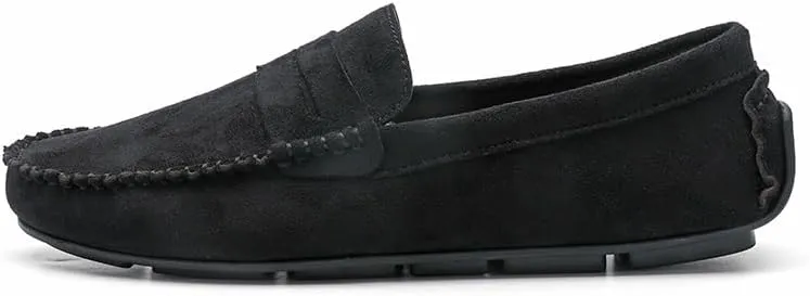 New Mens Loafers Round Toe Suede Vamp Penny Driving Loafers Flat Heel Anti-Slip Flexible Outdoor Slip-ons