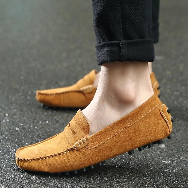 New Mens Loafers Round Toe Suede Vamp Penny Driving Style Loafer Flexible Slip Resistant Lightweight Walking Outdoor Slip-ons