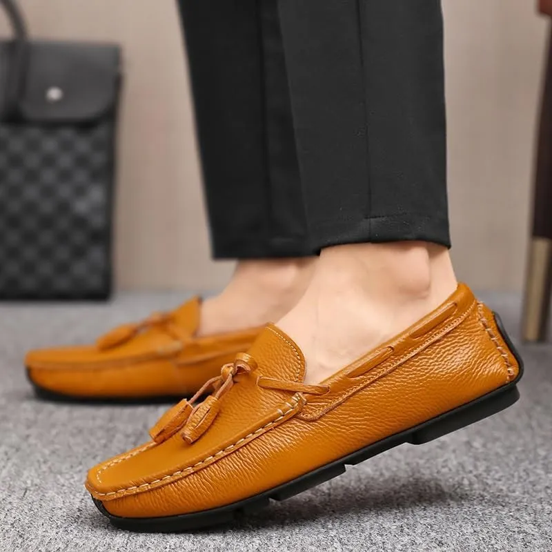 New Mens Loafers Shoe Round Toe Tassel PU Leather Slip Resistant Anti-Slip Flexible Party Walking Slip-ons