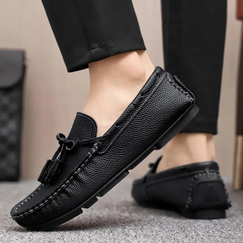 New Mens Loafers Shoe Round Toe Tassel PU Leather Slip Resistant Anti-Slip Flexible Party Walking Slip-ons