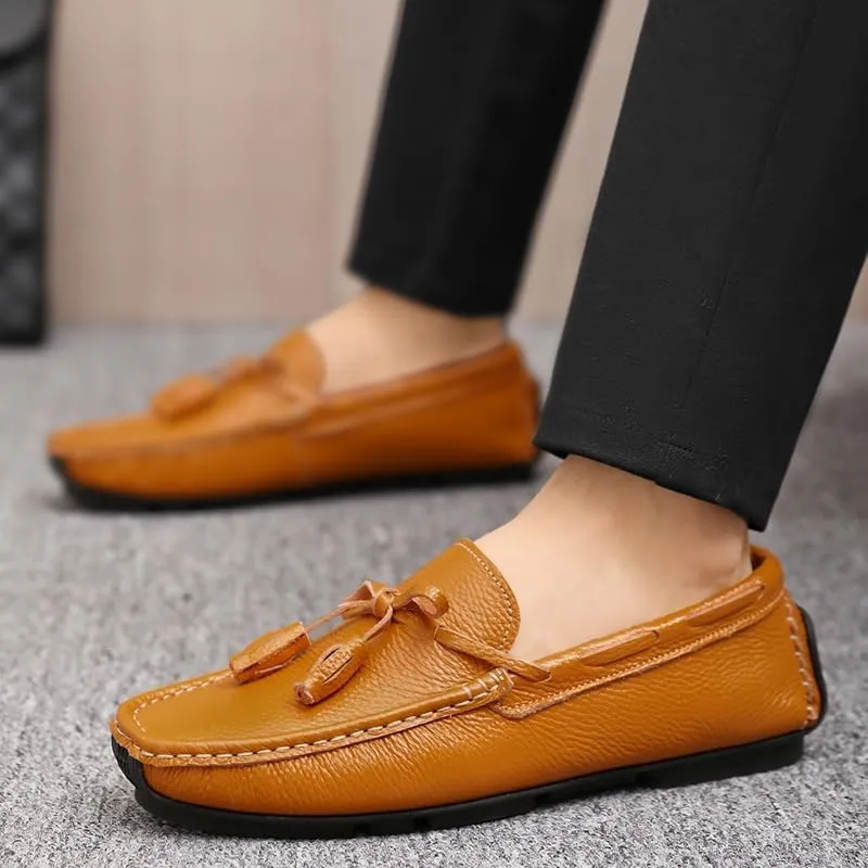 New Mens Loafers Shoe Round Toe Tassel PU Leather Slip Resistant Anti-Slip Flexible Party Walking Slip-ons