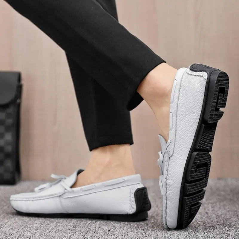 New Mens Loafers Shoe Round Toe Tassel PU Leather Slip Resistant Anti-Slip Flexible Party Walking Slip-ons