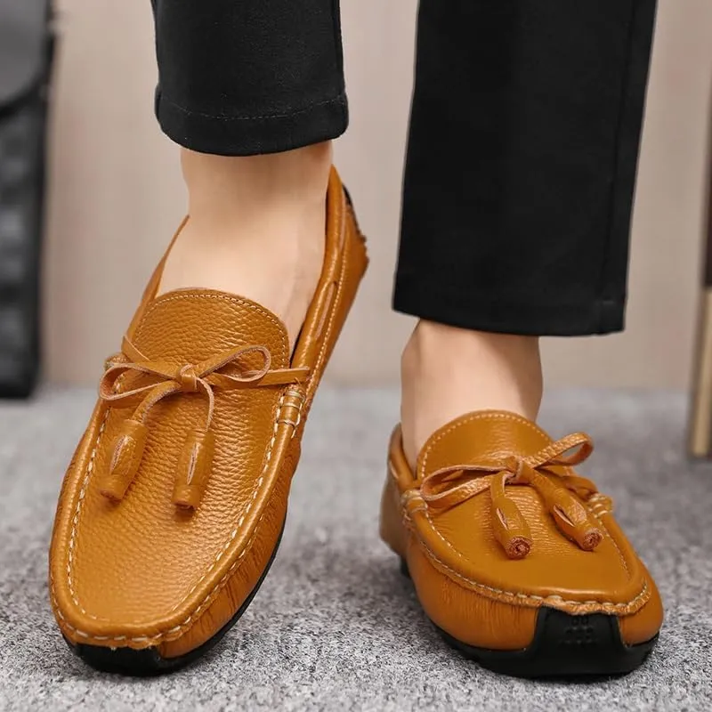 New Mens Loafers Shoe Round Toe Tassel PU Leather Slip Resistant Anti-Slip Flexible Party Walking Slip-ons