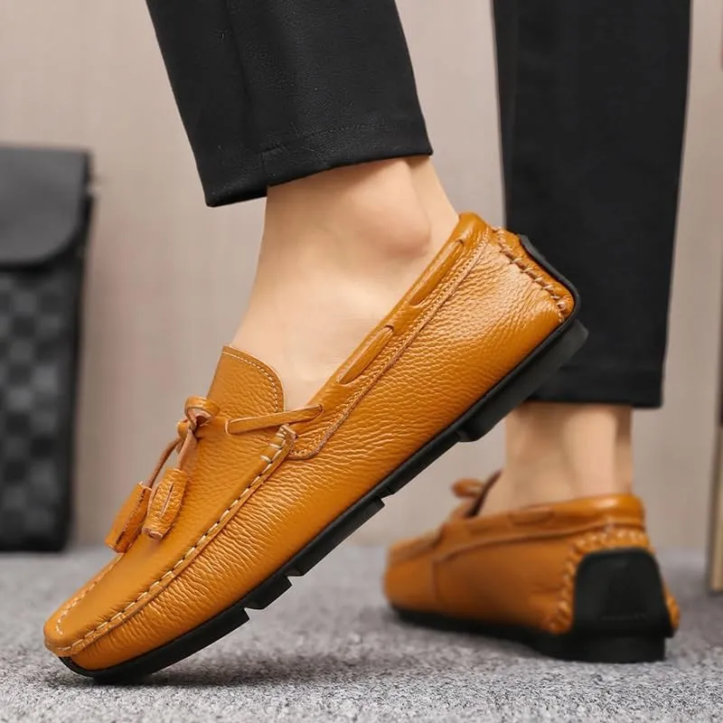 New Mens Loafers Shoe Round Toe Tassel PU Leather Slip Resistant Anti-Slip Flexible Party Walking Slip-ons