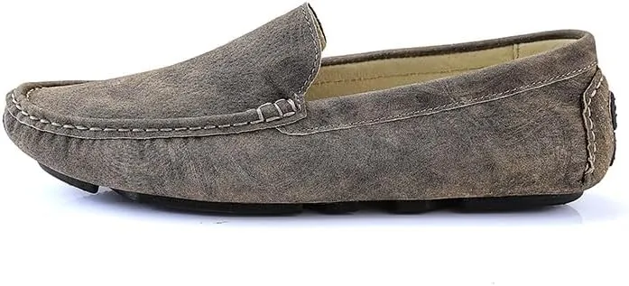 New Men's Loafers Shoes Round Toe Leather Driving Style Loafer Slip Resistant Flexible Flat Heel Walking Casual Slip-ons