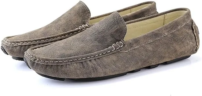 New Men's Loafers Shoes Round Toe Leather Driving Style Loafer Slip Resistant Flexible Flat Heel Walking Casual Slip-ons