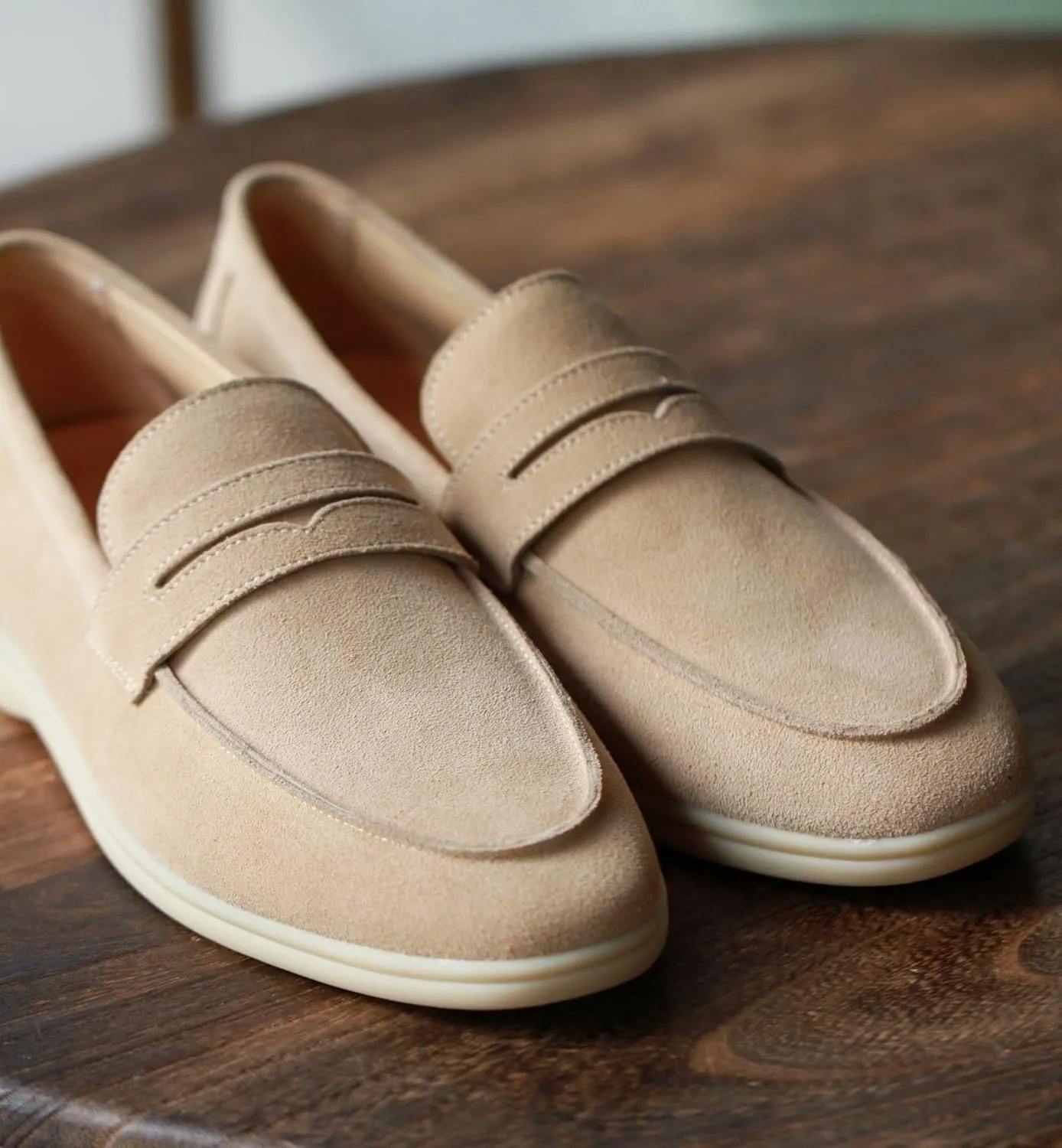 New Men's Loafers Shoes Suede Genuine Leather Apron Toe Penny Loafers Comfortable Flat Heel Flexible Casual Prom Slip-ons
