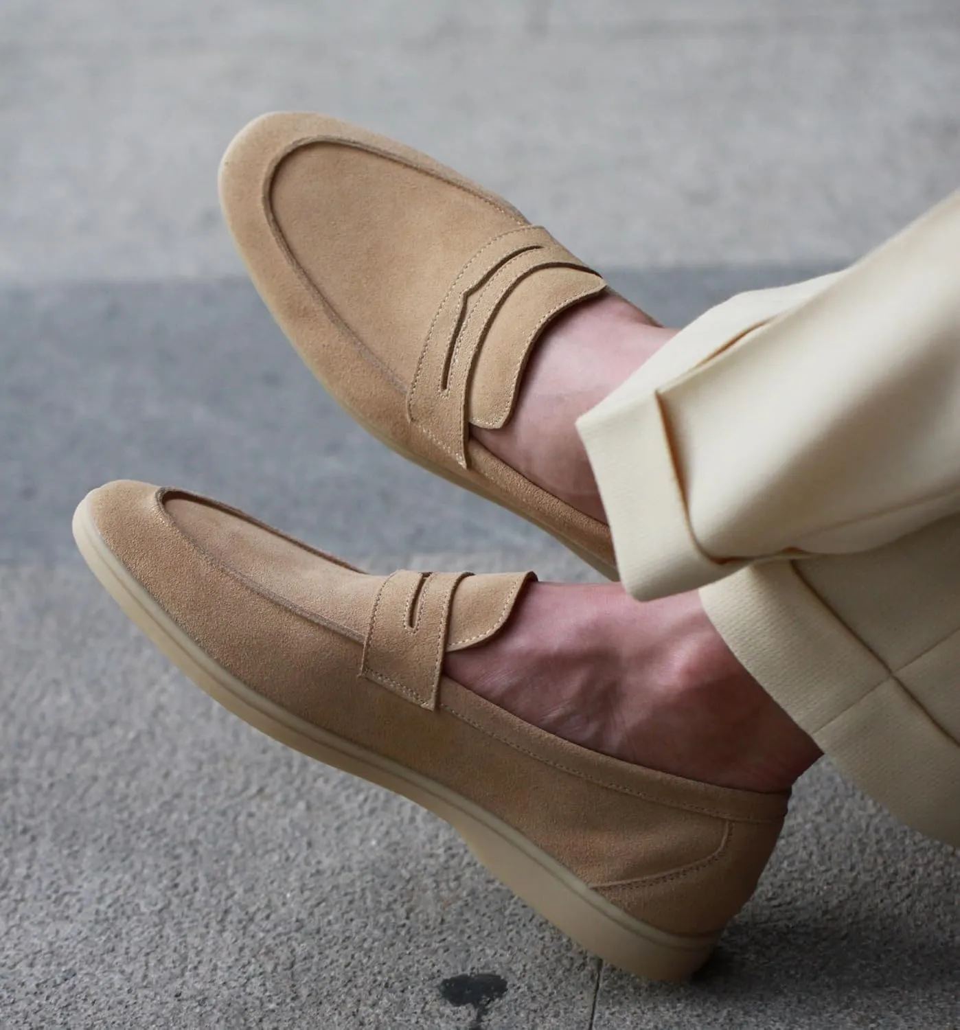 New Men's Loafers Shoes Suede Genuine Leather Apron Toe Penny Loafers Comfortable Flat Heel Flexible Casual Prom Slip-ons