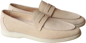 New Men's Loafers Shoes Suede Genuine Leather Apron Toe Penny Loafers Comfortable Flat Heel Flexible Casual Prom Slip-ons