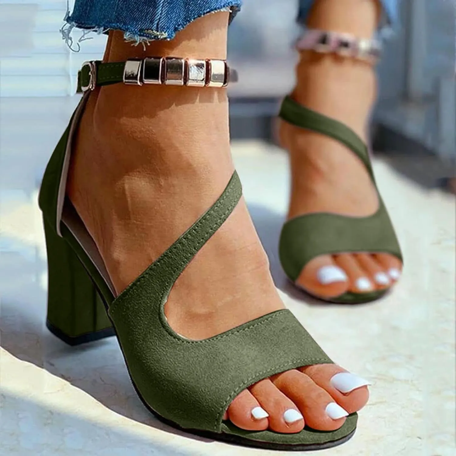 Peep Toe Spring Heeled Sandals for Women 2025 Buckle Ankle Strap Dressy Chunky Heel Fashion Summer Strappy Trendy Y2K