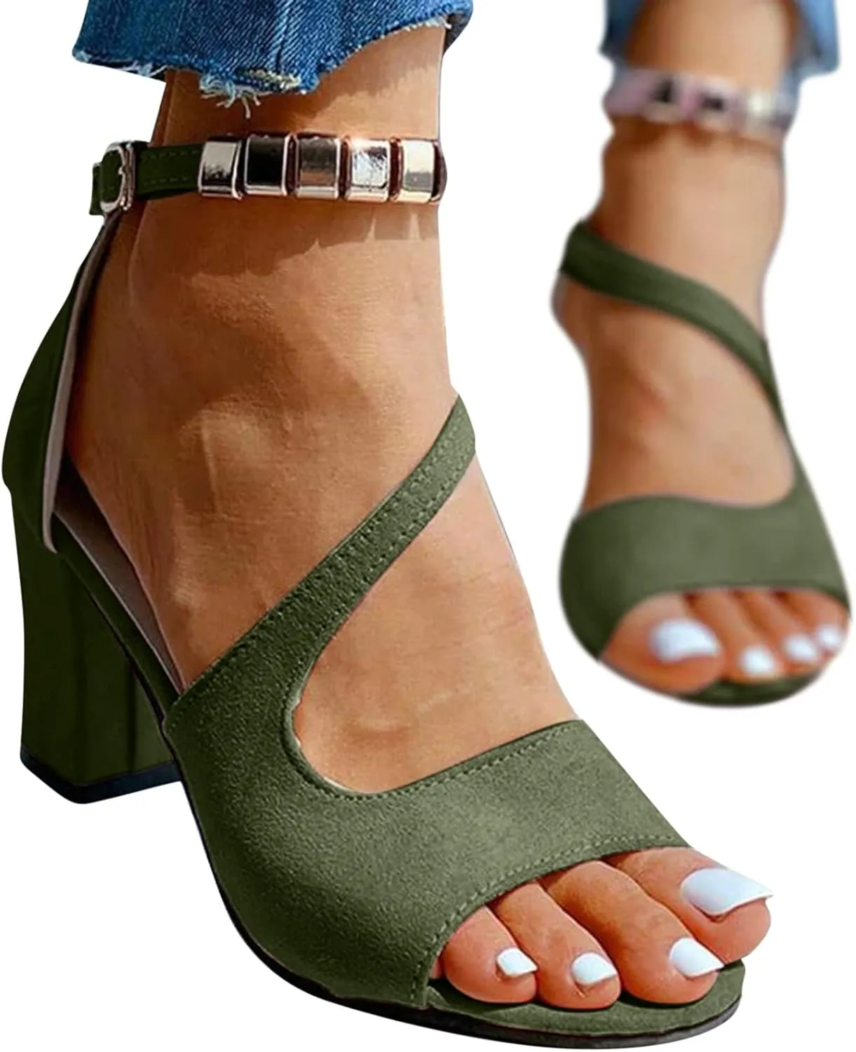 Peep Toe Spring Heeled Sandals for Women 2025 Buckle Ankle Strap Dressy Chunky Heel Fashion Summer Strappy Trendy Y2K
