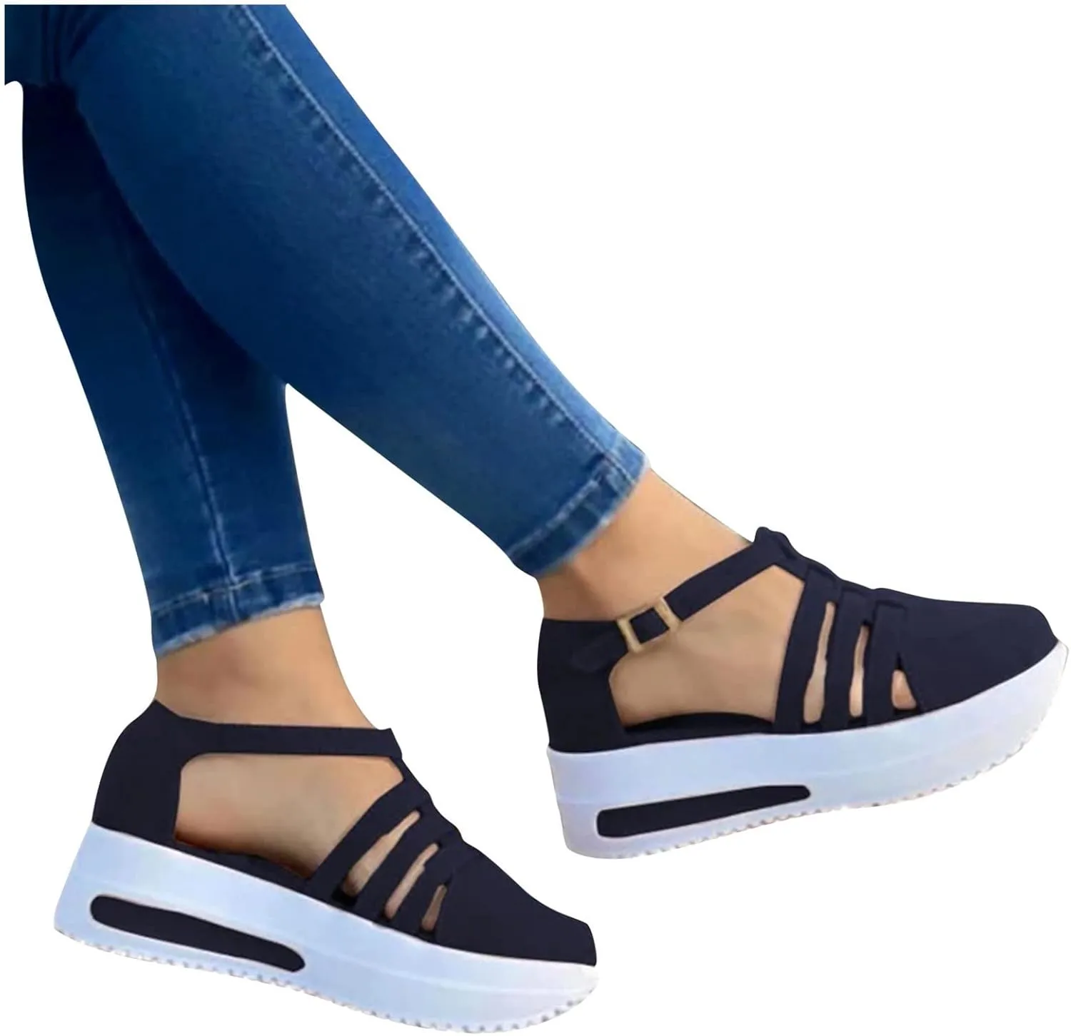 Platform Sandals Women Comfortable Wide Width Closed Toe Beach Slides Ankle Strap Wedges Flat Buckle up Walking Slip On Shoes Dressy Summer Dressy Sneakers 2025 Spring