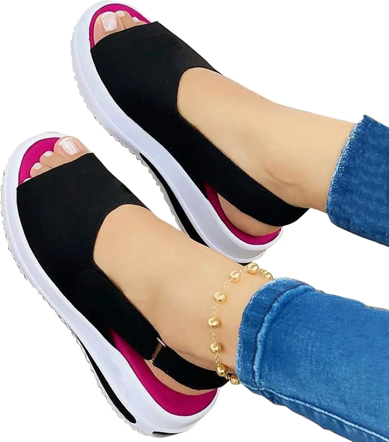 Platform Sandals Women Wedge Adjustable with Closure Cork Platform Casual Beach Slides Slip-Resistant Sole 2025 Spring and Summer Vacation