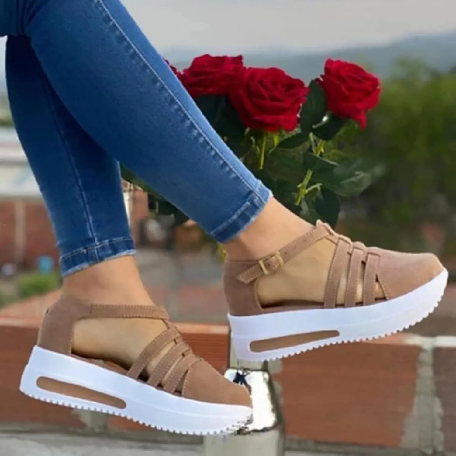 Platform Sandals Women Wedge Cork Footbed Straps Casual Beach Slides Slip-Resistant Rubber Sole 2025 Spring and Summer Vacation