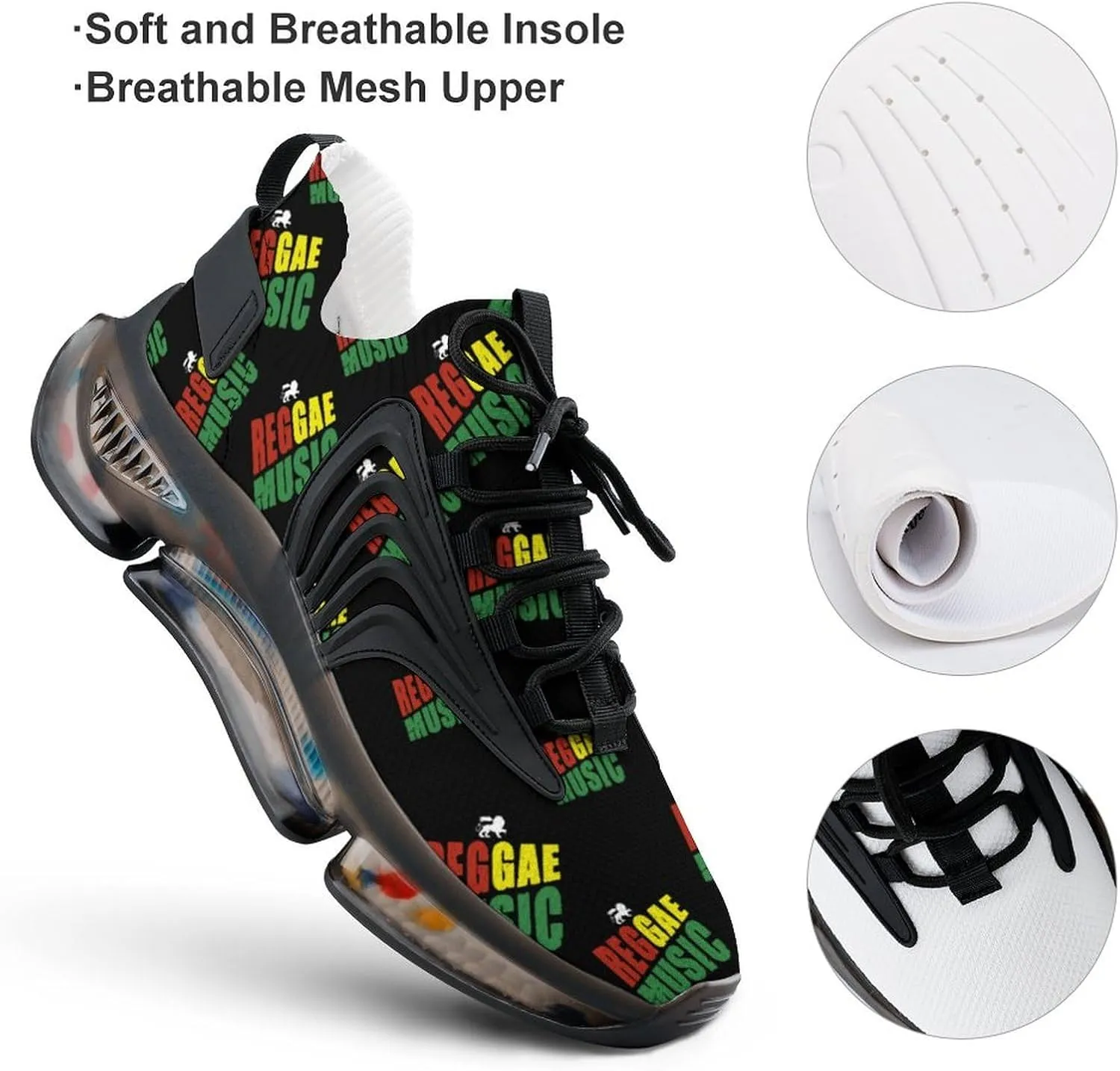 Reggae Music Jamaica Lion Men's Running Shoes Lightweight Walking Shoe Breathable Sneaker