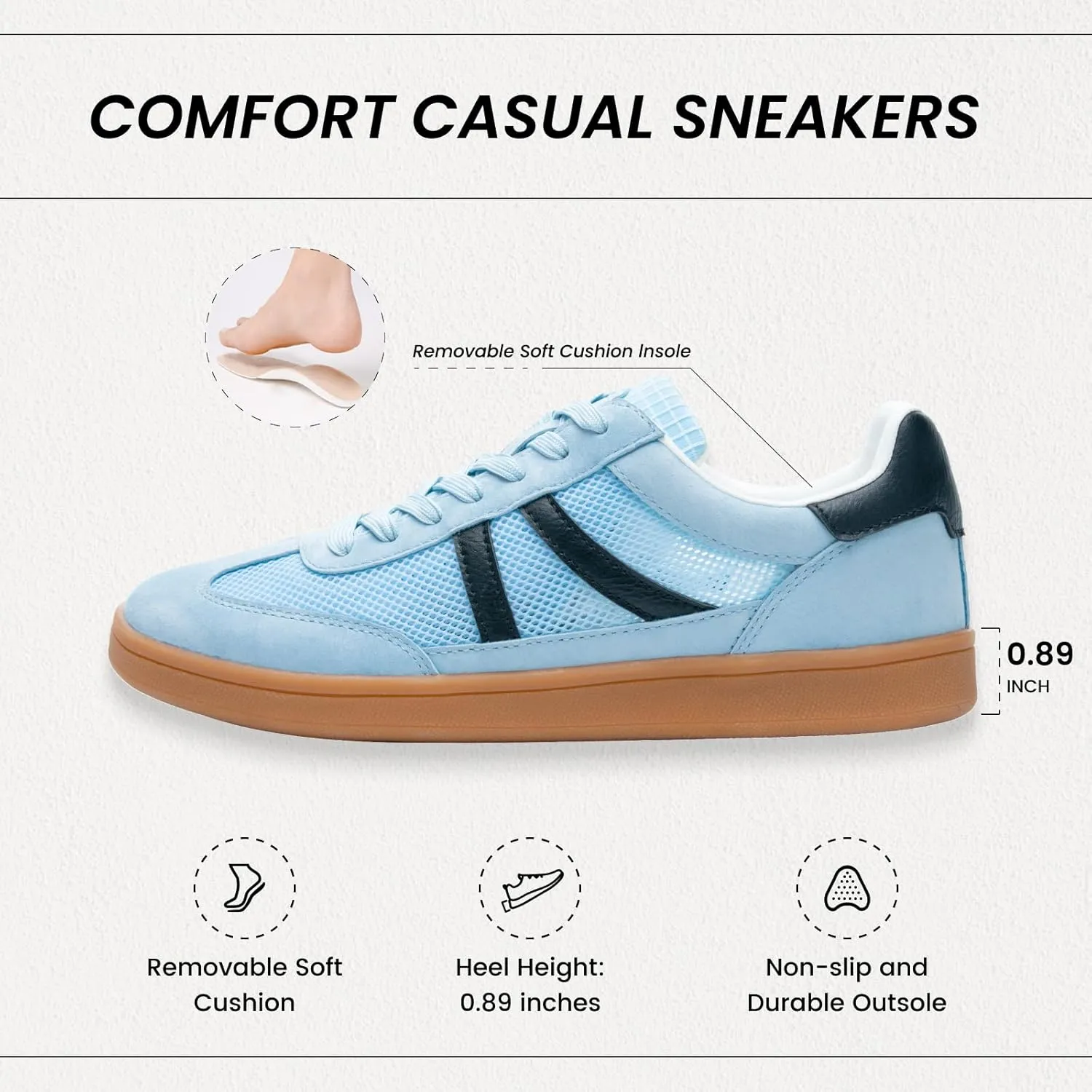 Rosella Carlie Womens Sneakers - Women's Fashion Sneakers with Removable Insole - Stylish and Lightweight Spring Shoes for Women Casual Non-Slip Lace-Up Walking Footwear