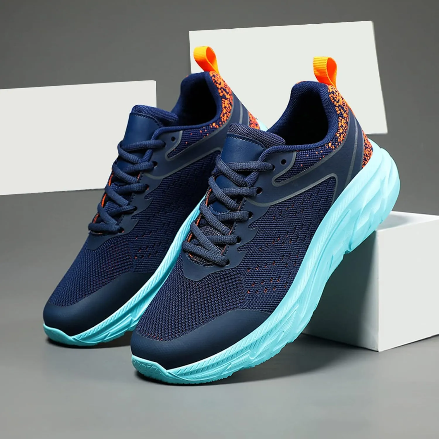 Running Shoes for Men Gym Tennis Athletic Mesh Cushion Sneakers Ultra Breathable Mesh Lightweight Sports Fashion Workout Casual Shoes with Arch Support Men's Thick Sole Sneakers